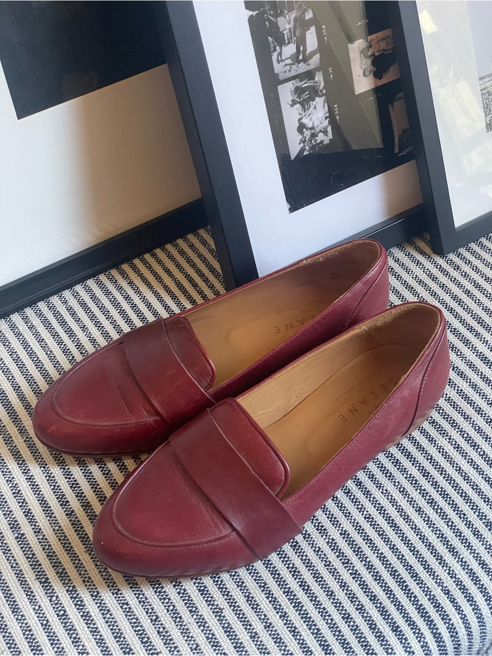 Sezane Burgundy Oxblood Leather Penny Loafers - Flats